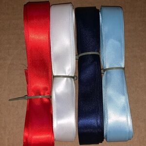 40 Yards of Satin Ribbons in Red, White, Navy, and Light Blue 7/8